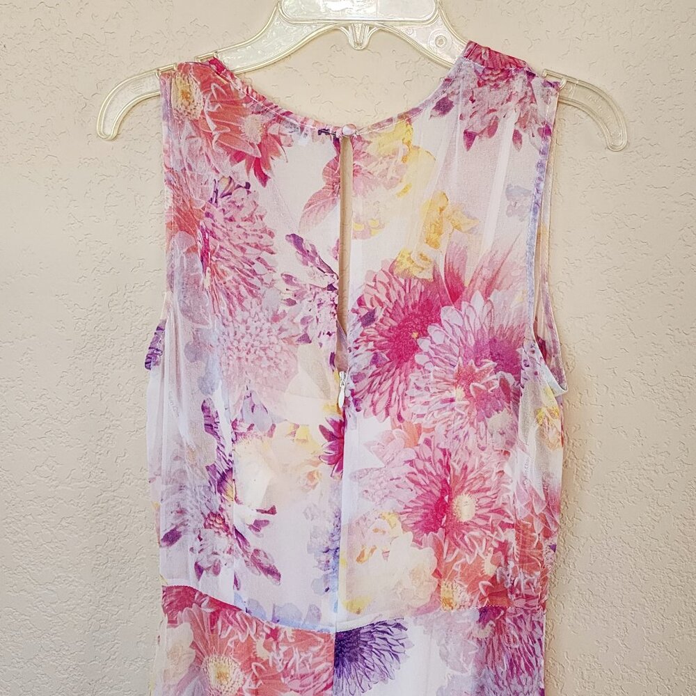 Calvin Klein Dress Sleeveless V-Neck Pink Floral Lined Chiffon Hi Lo Midi Sz 2 - Picture 8 of 10